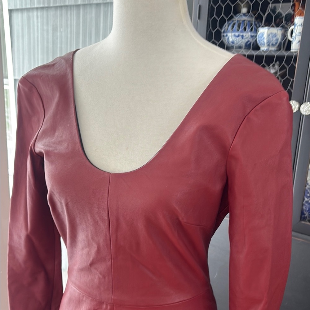 Robert Rodriguez Red Long Sleeve Bodycon Dress 100% Leather Sz 4 - Picture 2 of 8